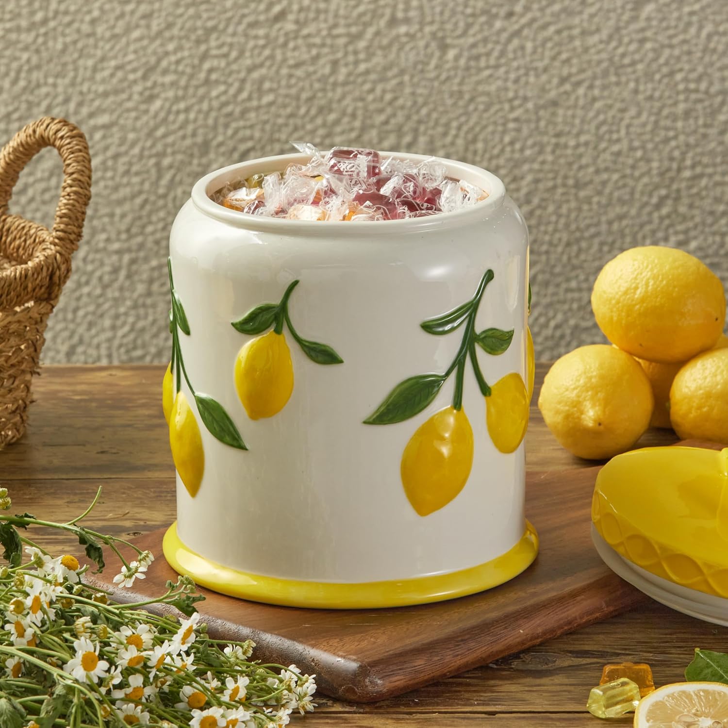 Lemon Handpainted 9 inch Stoneware Cookie Jar, Air Tight Seal
