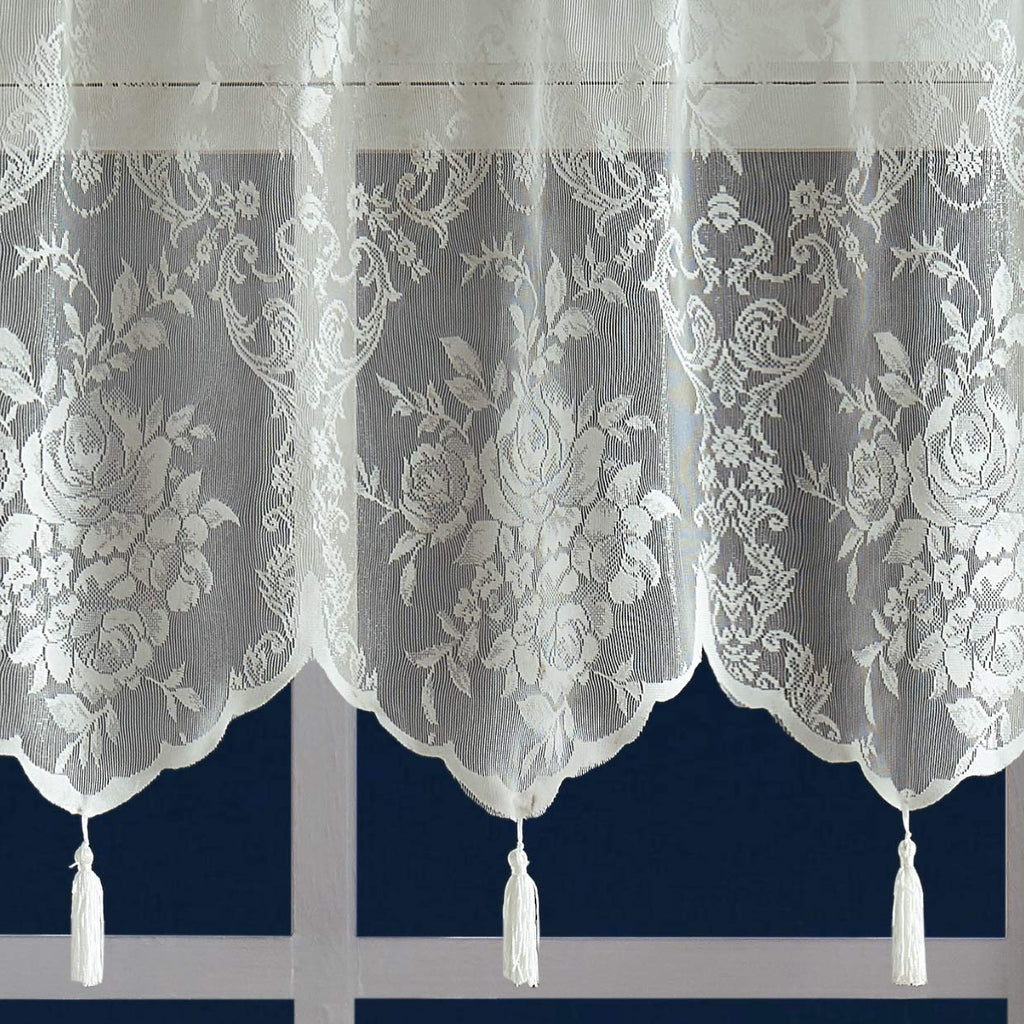 Luxury Lace Small Shower Curtain - Lace Shower Curtain with Attached Valance & Tassels