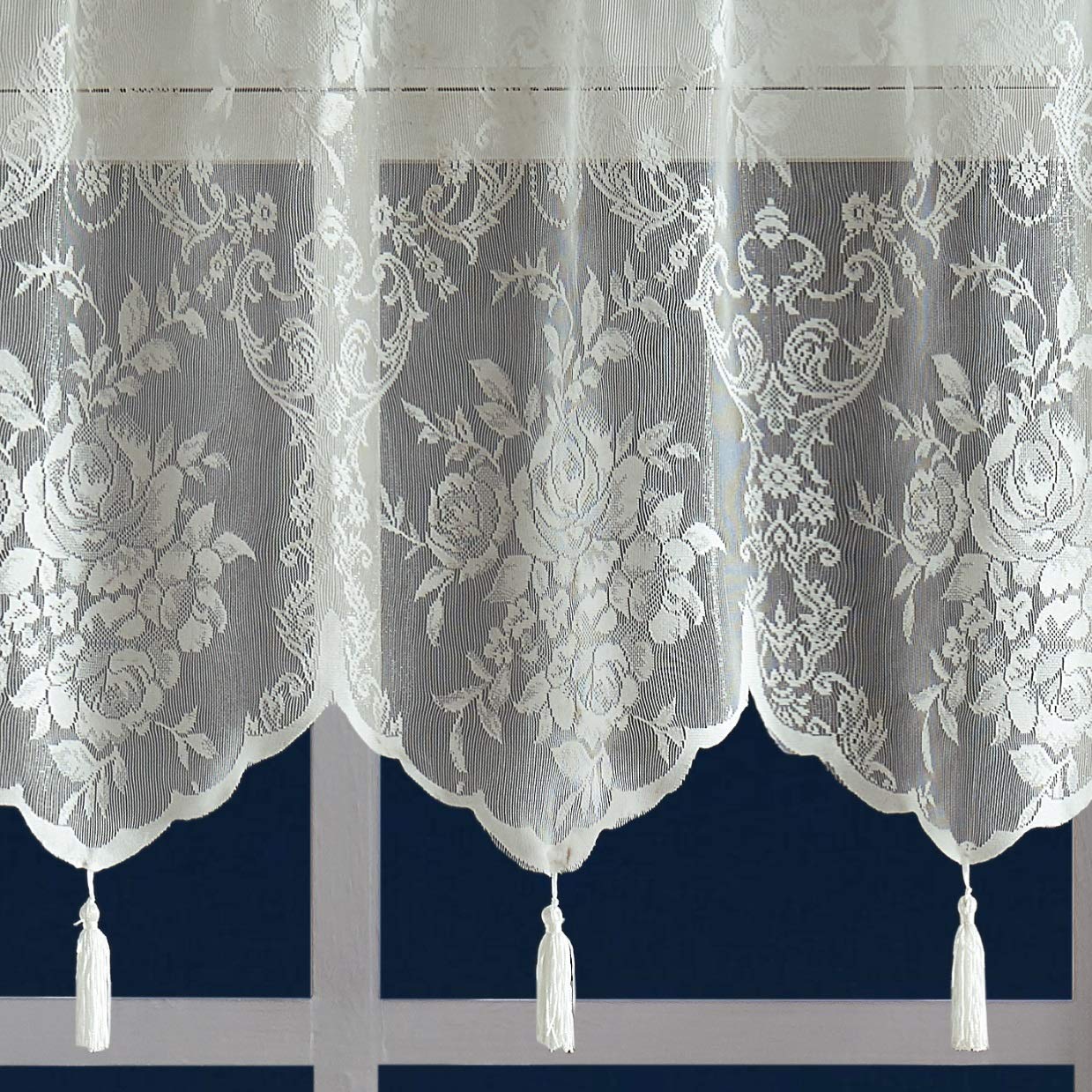Luxury Lace Small Shower Curtain - Lace Shower Curtain with Attached Valance & Tassels