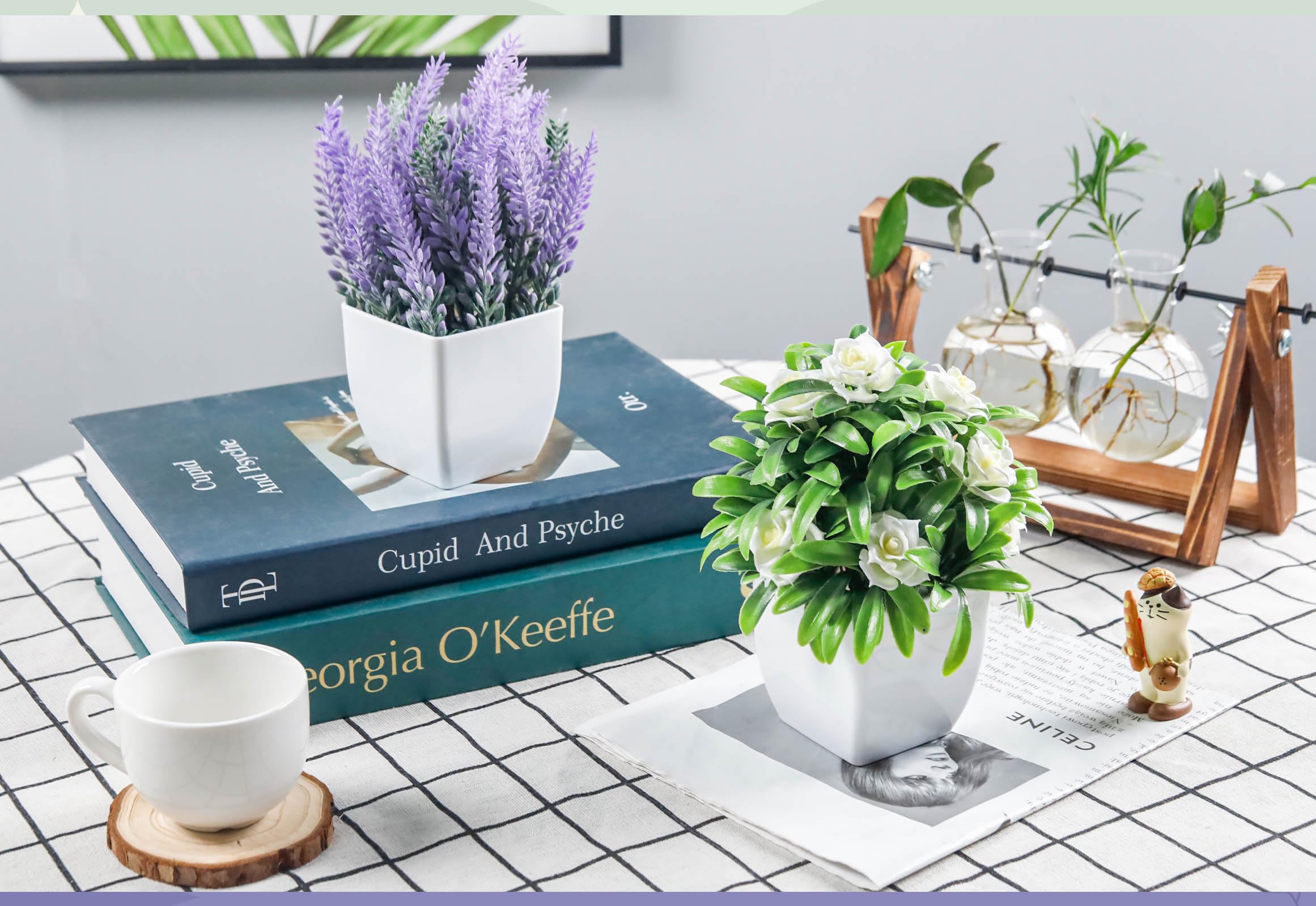 Small Fake Plants Faux Plants Indoor with Flowers for Home Bathroom Kitchen Office Desk Decor 2 Pack