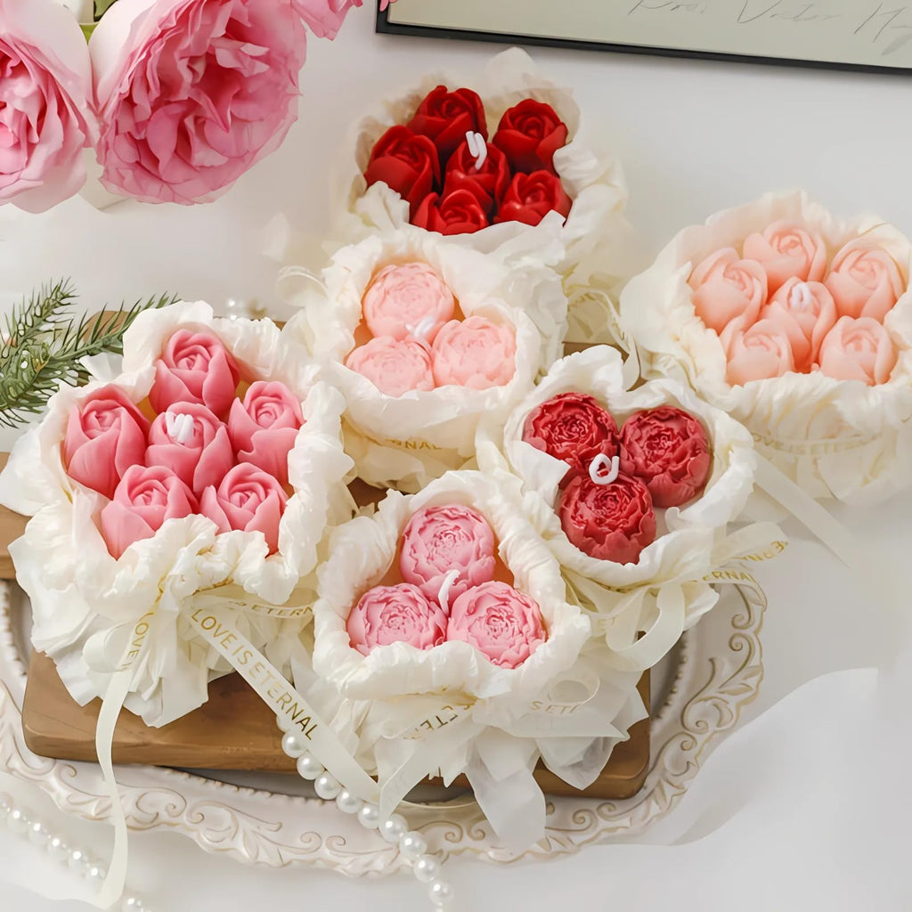 Handmade Floral Bouquet Candle, Scented Peony & Rose Shape, Gift for Women, Home Décor, Aromatherapy, Small (2.8"x2.4", 3 Flowers) & Large (3.6"x3", 5 Flowers)