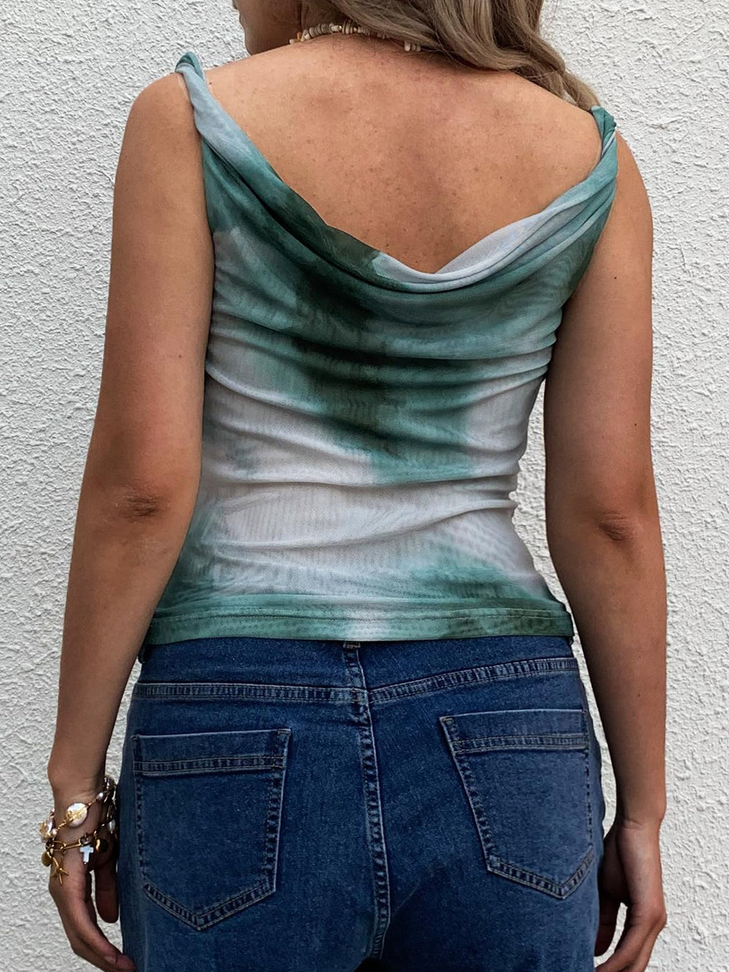 Women's Off The Shoulder Top Sleeveless Twist Strap Slim Fit Tie-Dyed Stretchy Tank Top Y2K Casual T Shirts