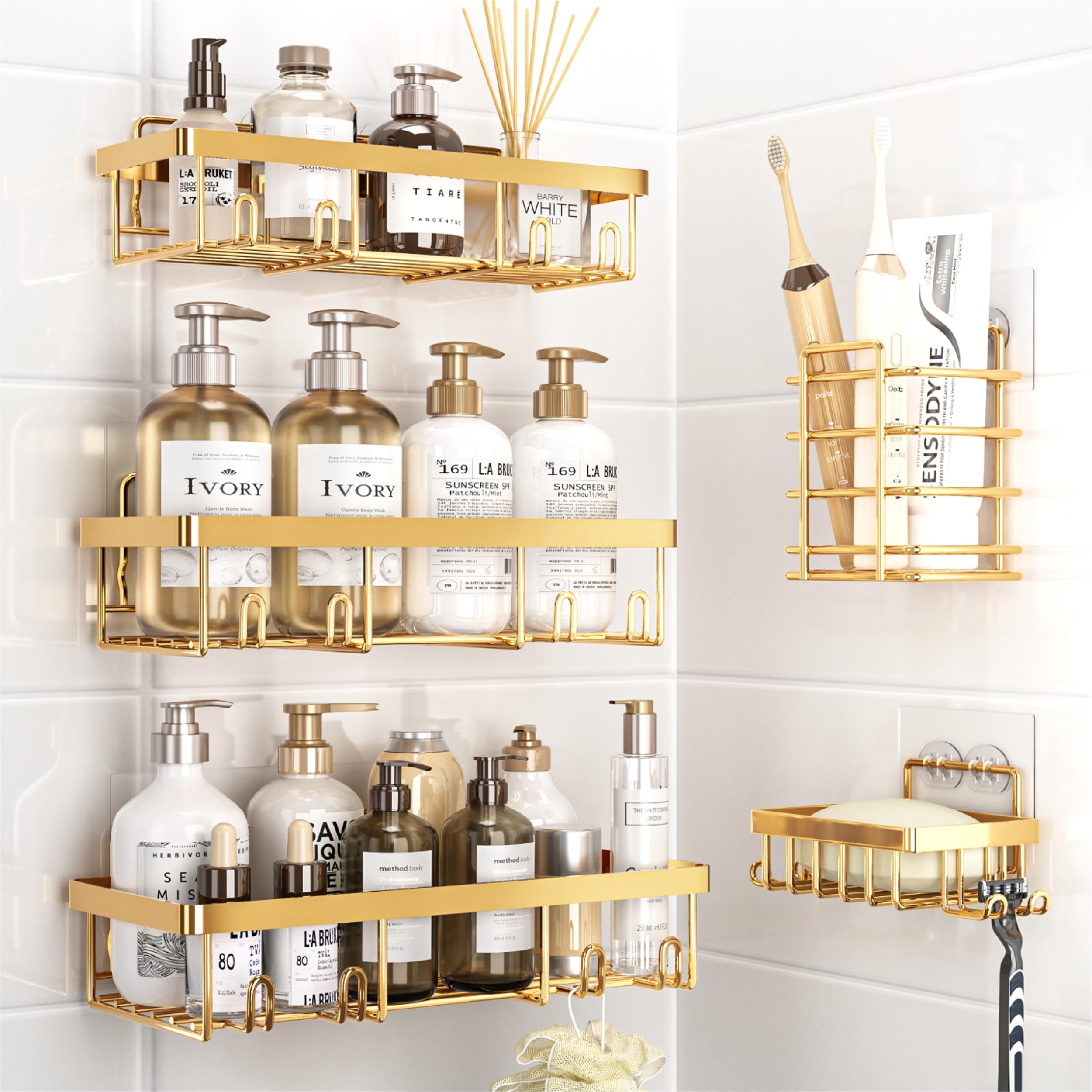 Shower Caddy Organizer Rack Shelf for Inside Shower, Adhesive Bathroom Wall Storage Basket Rustproof Stainless Steel