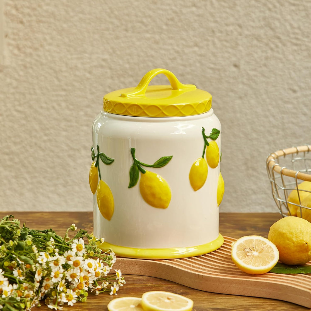 Lemon Handpainted 9 inch Stoneware Cookie Jar, Air Tight Seal