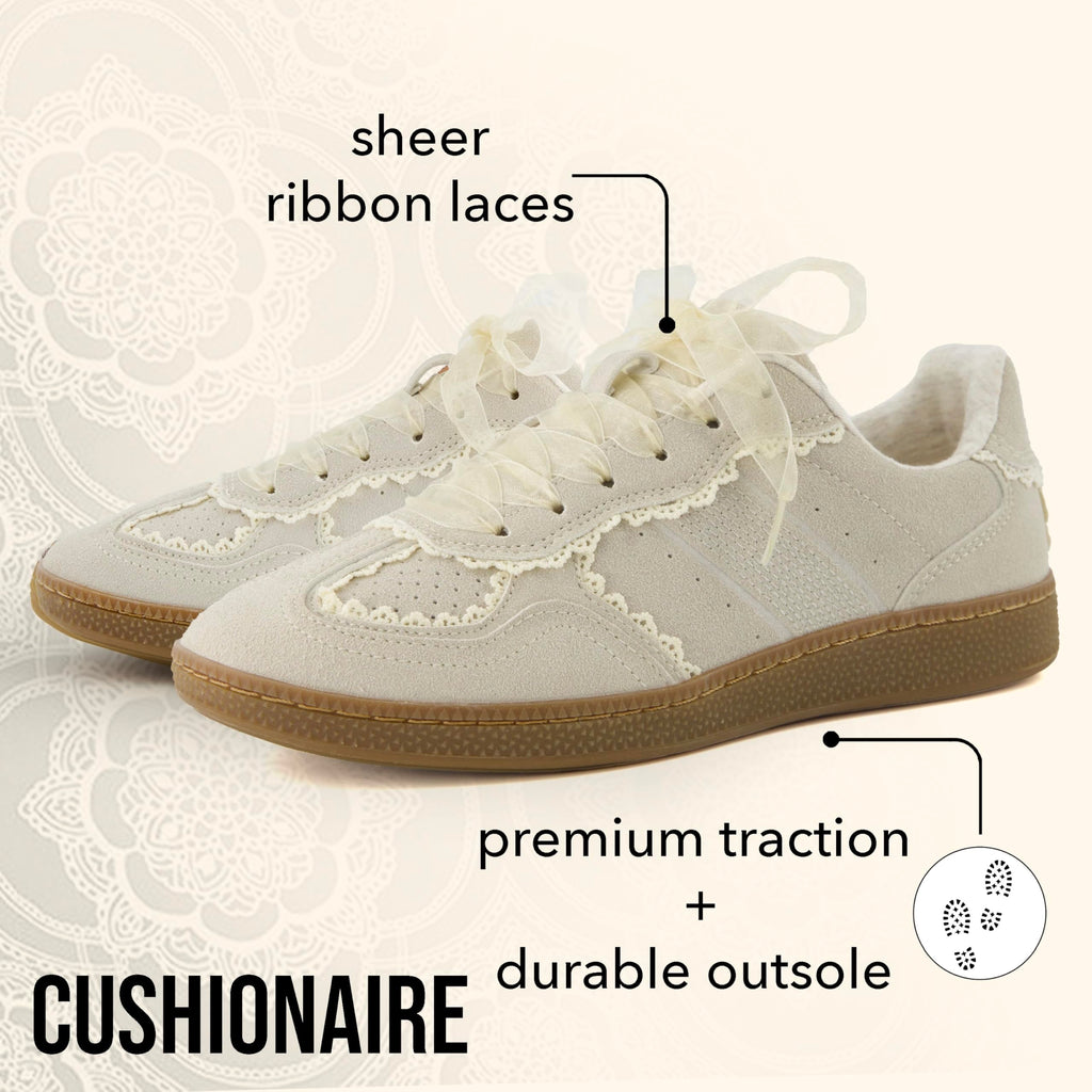 Women's Lace Detail Casual Sneakers â€?Elegant Ribbon Lace-Up Shoes with Memory Foam