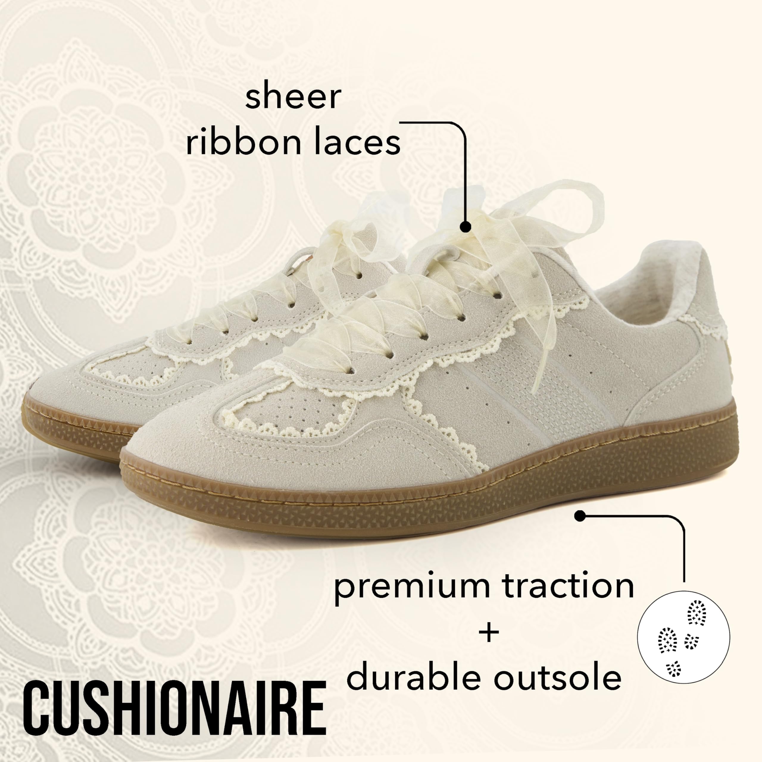 Women's Lace Detail Casual Sneakers â€?Elegant Ribbon Lace-Up Shoes with Memory Foam