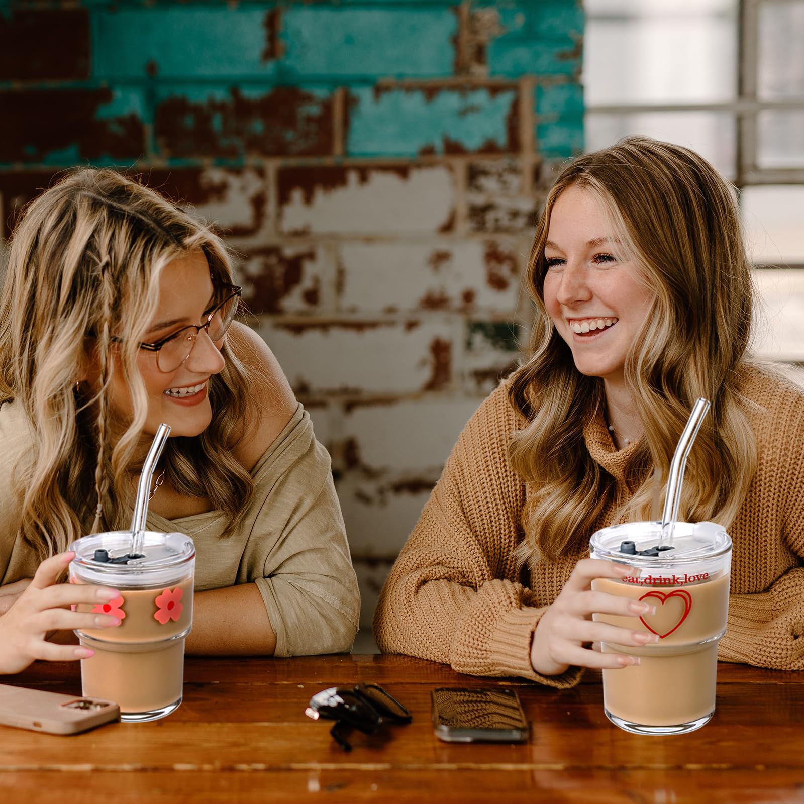 Glass Tumbler with Straw and Lid Sealed, Carry On Reusable Iced Coffee Cups,Thick Wall Glass Drinking Glassware Cups 13oz