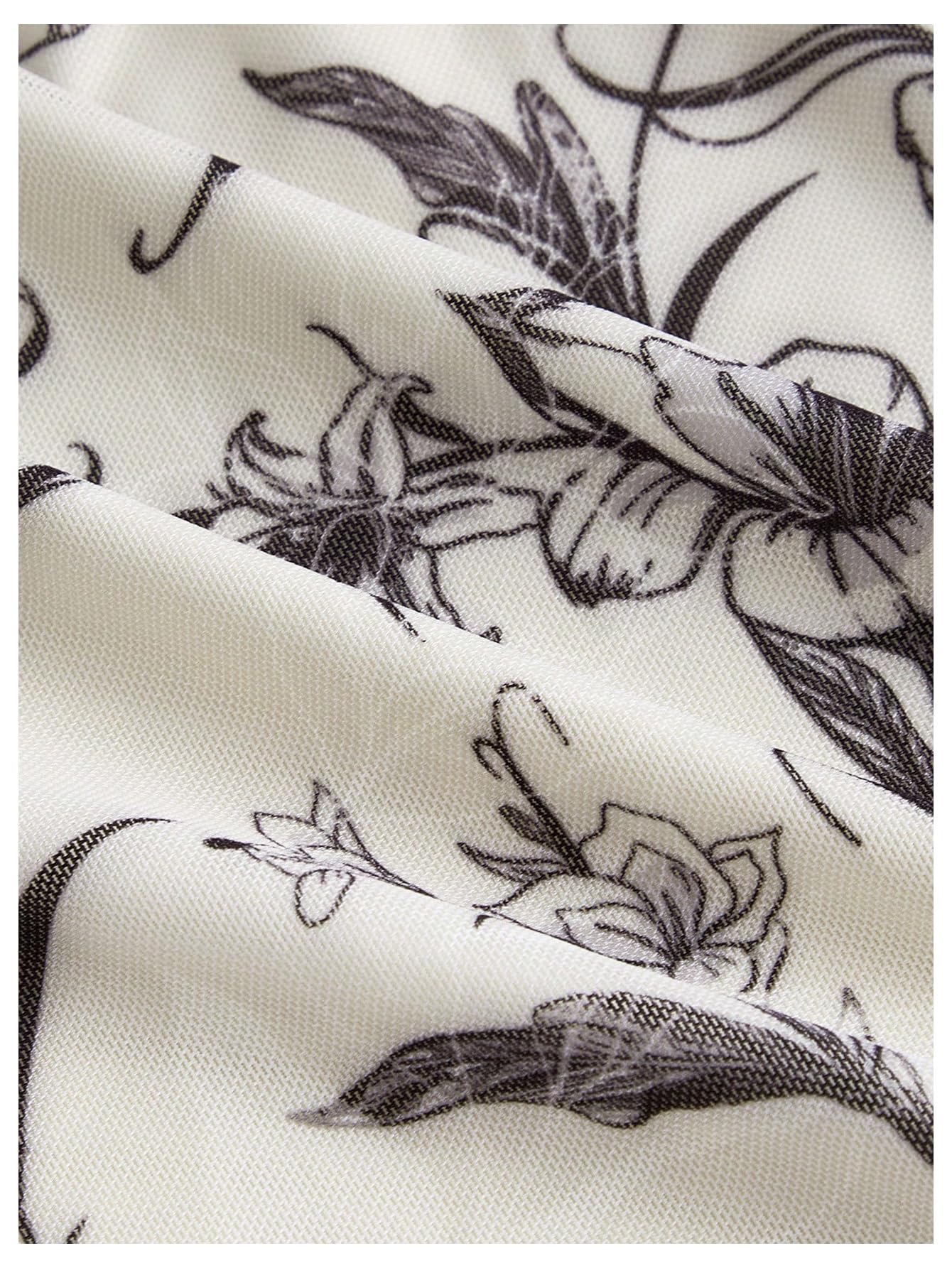 Verdusa Women's Floral Print Mesh Bell Sleeve Tie-Front Top with Lettuce Trim