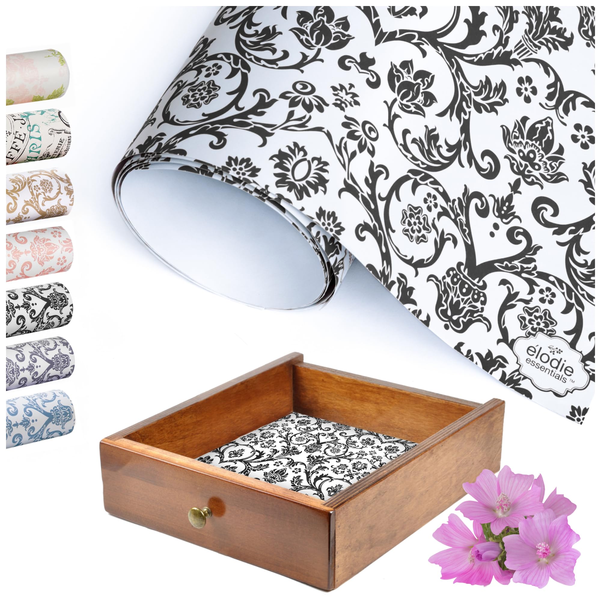 Scented Drawer Liners - Non-Adhesive Paper Sheets for Closet Shelves, Cabinet, Home Essentials & Dresser - 14 x 19.5 Inch Royal Damask Print Drawer Liner - Coquette Room Decor