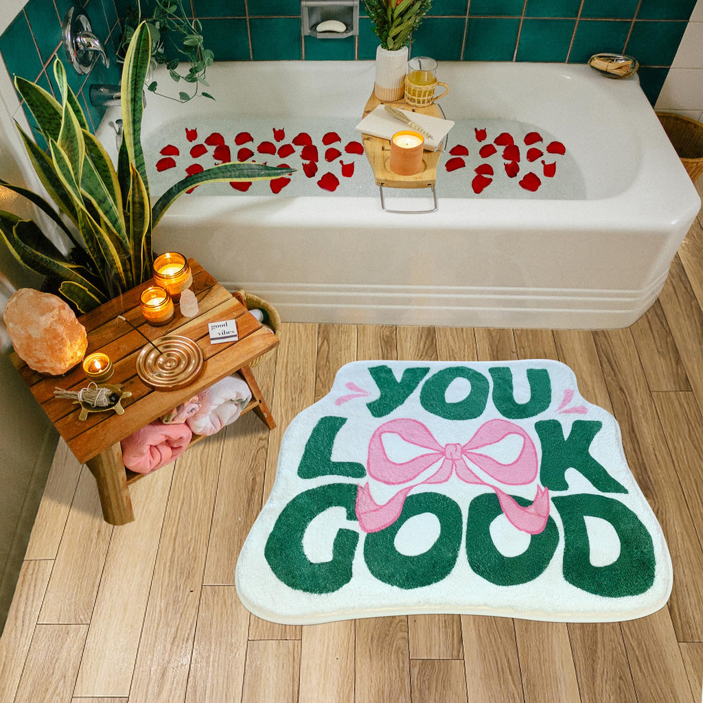 You Look Good Bath Mat Cute Bow Funny Bathroom Rug, Soft Absorbent Water Non Slip, Superior Washable Microfiber Cool Shower Preppy Decor Rug (21"x25")