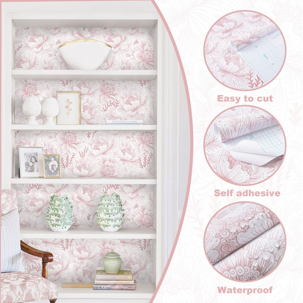Floral Peel and Stick Wallpaper Boho Contact Paper Pink and White Self Adhesive Removable Wallpaper