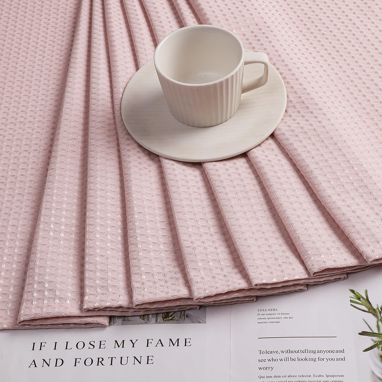 Waffle Textured Heavy Duty Fabric Shower Curtain for Bathroom, Luxury Hotel Weighted 230GSM Bath Curtain with 12 Plastic Hooks, Machine Washable, 72x72