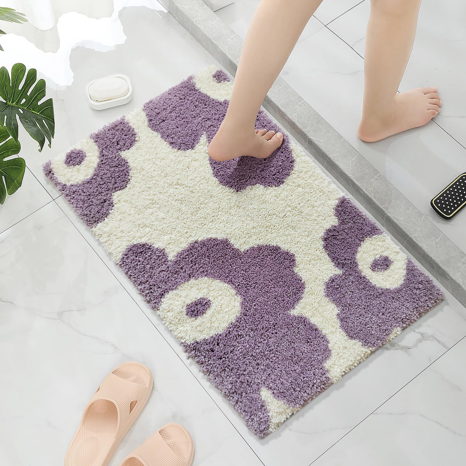 Cute Bath Mat for Bathroom Soft Super Absorbent Non Slip TPR Backing, Quick Drying, Machine Washable Bath