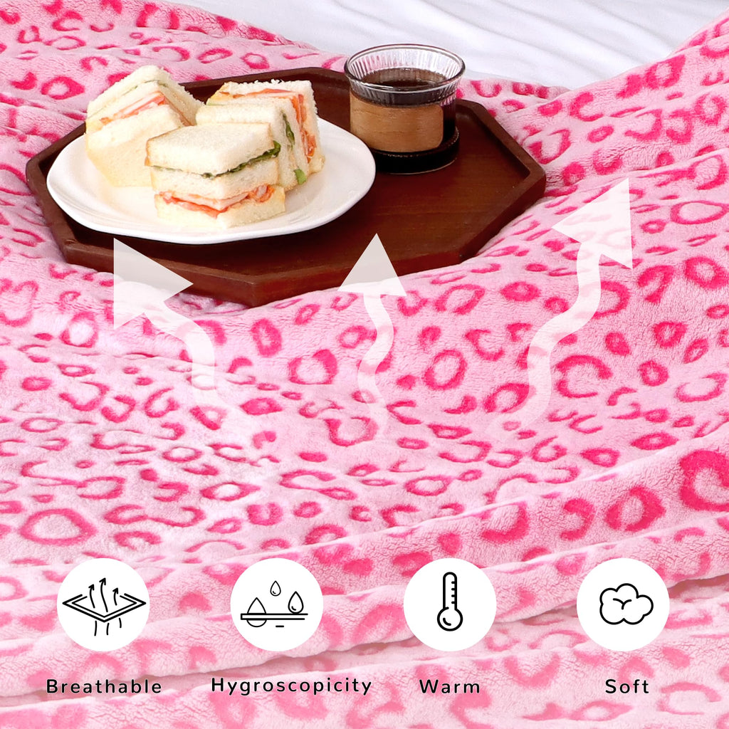 Leopard Throw Blanket - Cheetah Print Soft Fleece Blanket Hot Pink Fuzzy Plush Blankets Cute Bed Couch Decor
