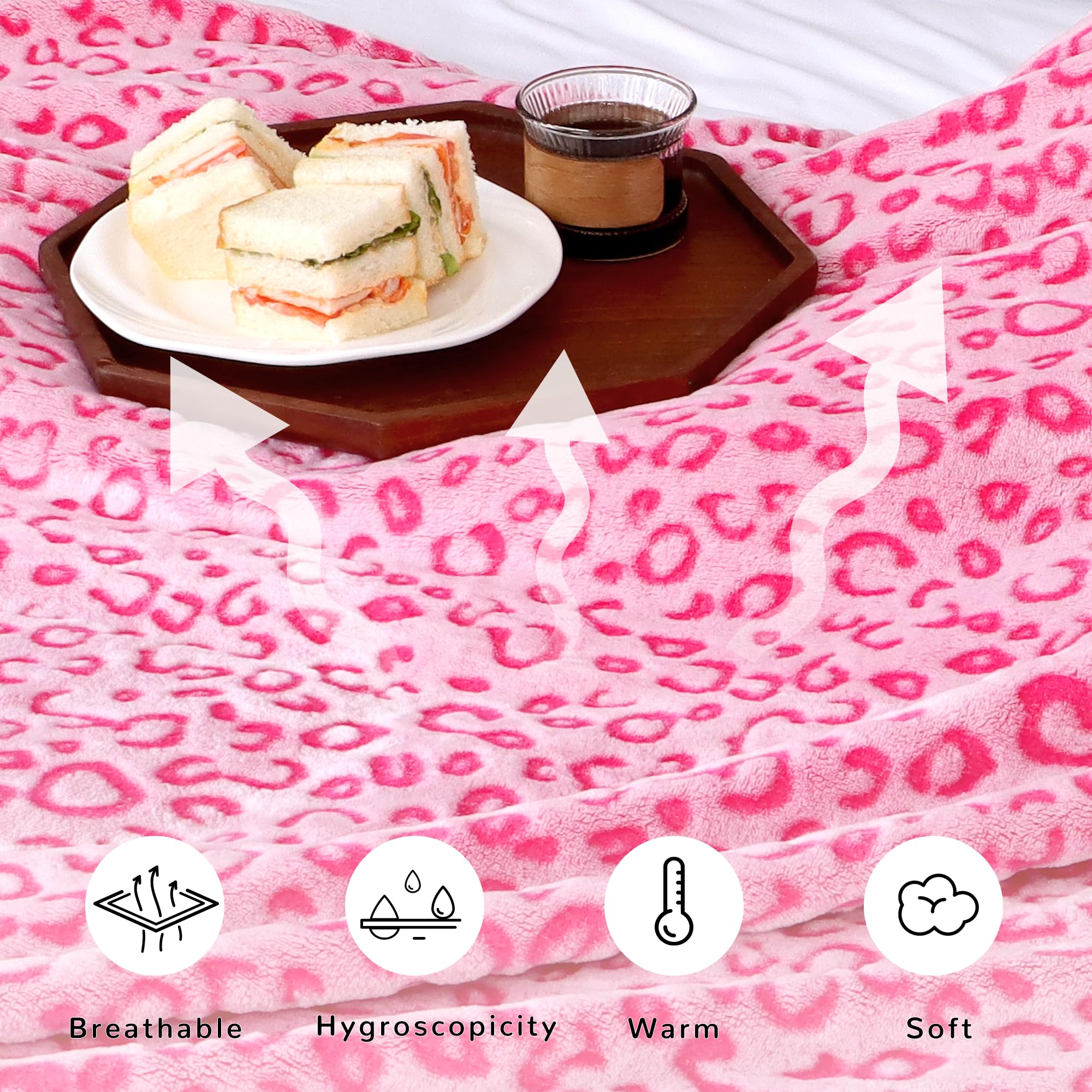 Leopard Throw Blanket - Cheetah Print Soft Fleece Blanket Hot Pink Fuzzy Plush Blankets Cute Bed Couch Decor
