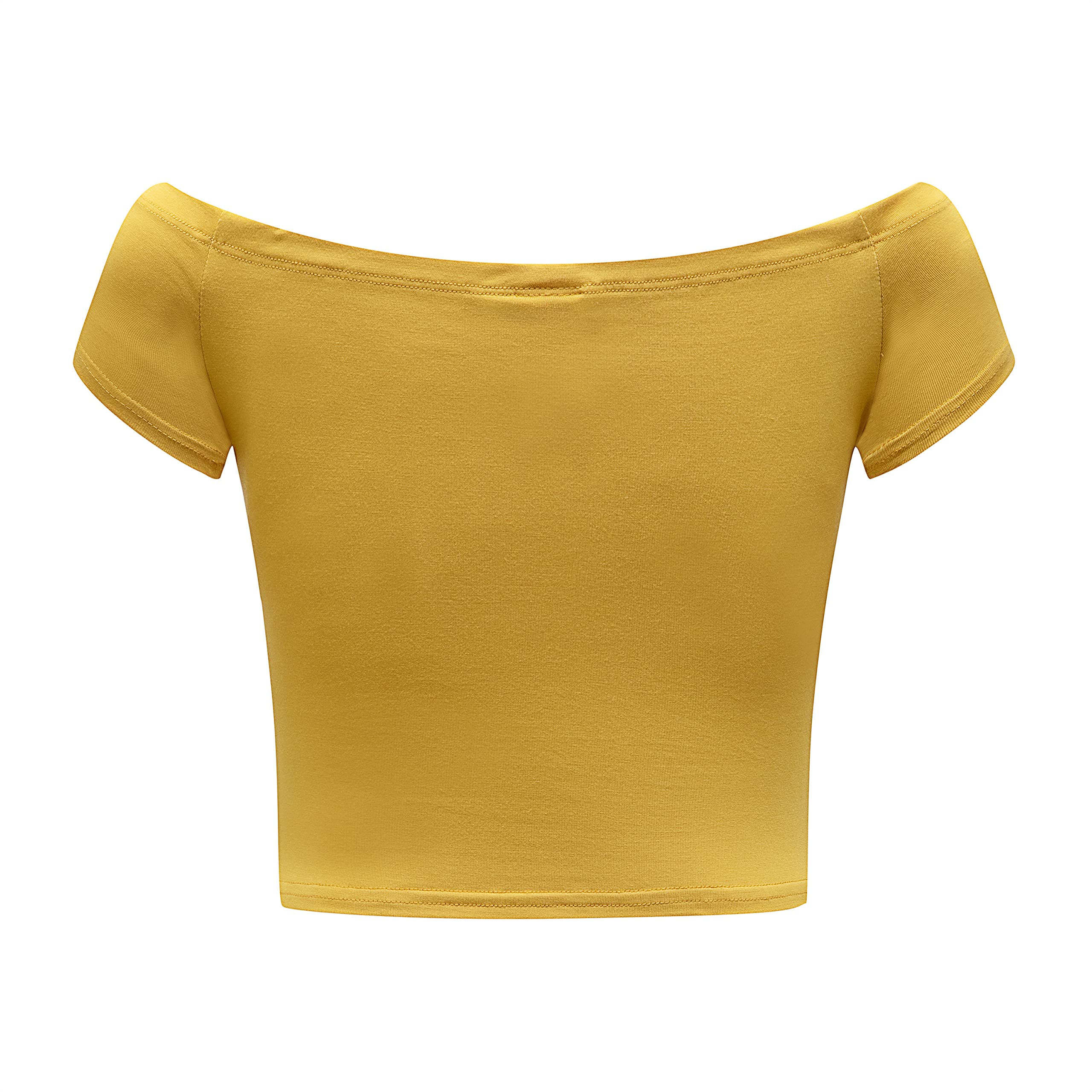 Women's Off Shoulder Short Sleeve Crop Top Comfy Basic Stretch Layer Shirt