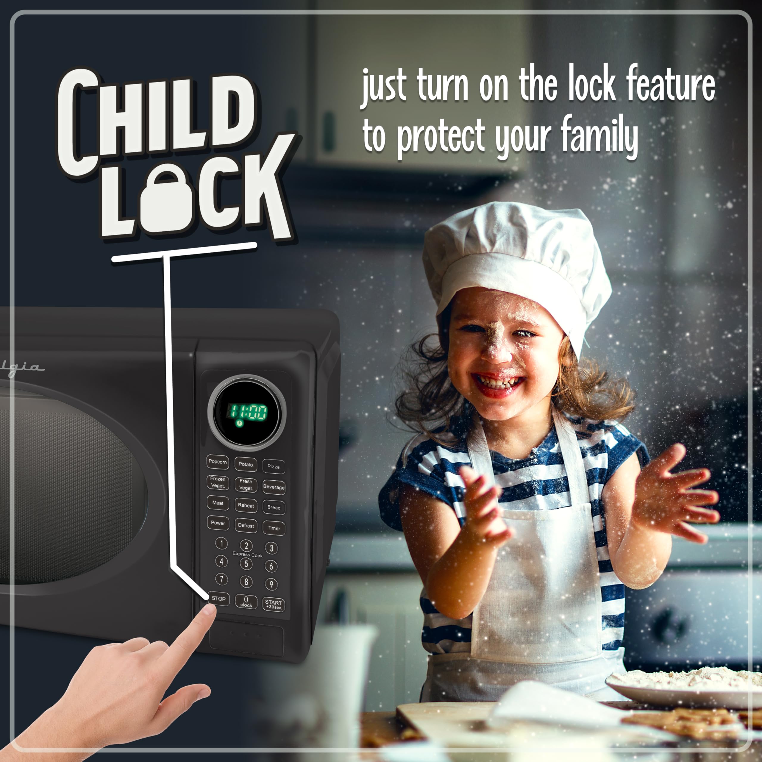 Nostalgia Retro Compact Countertop Microwave Oven 0.7 Cu. Ft. -700-Watts with LED Digital Display-Child Lock-Easy Clean Interior-Pink