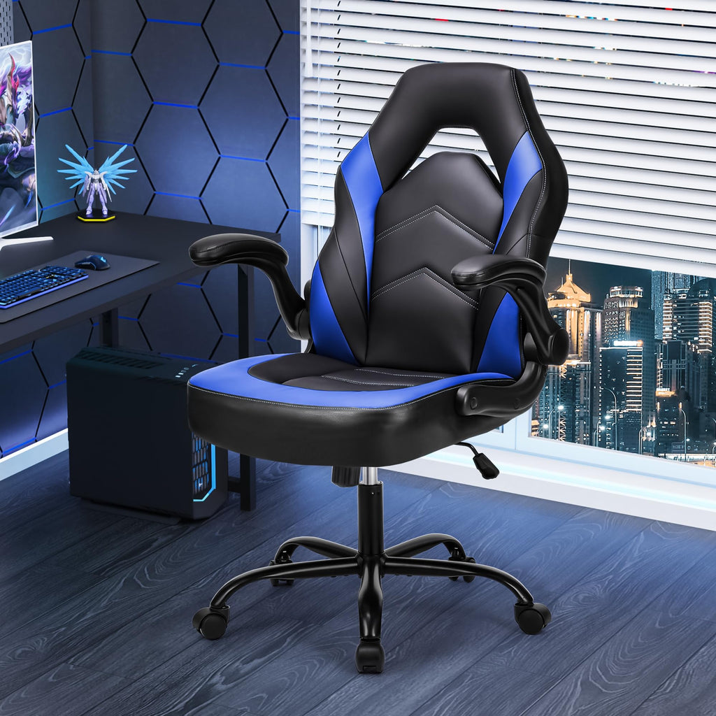 Ergonomic Office Executive Adjustable Swivel Task PU Leather Racing Chair with Flip-up Armrest