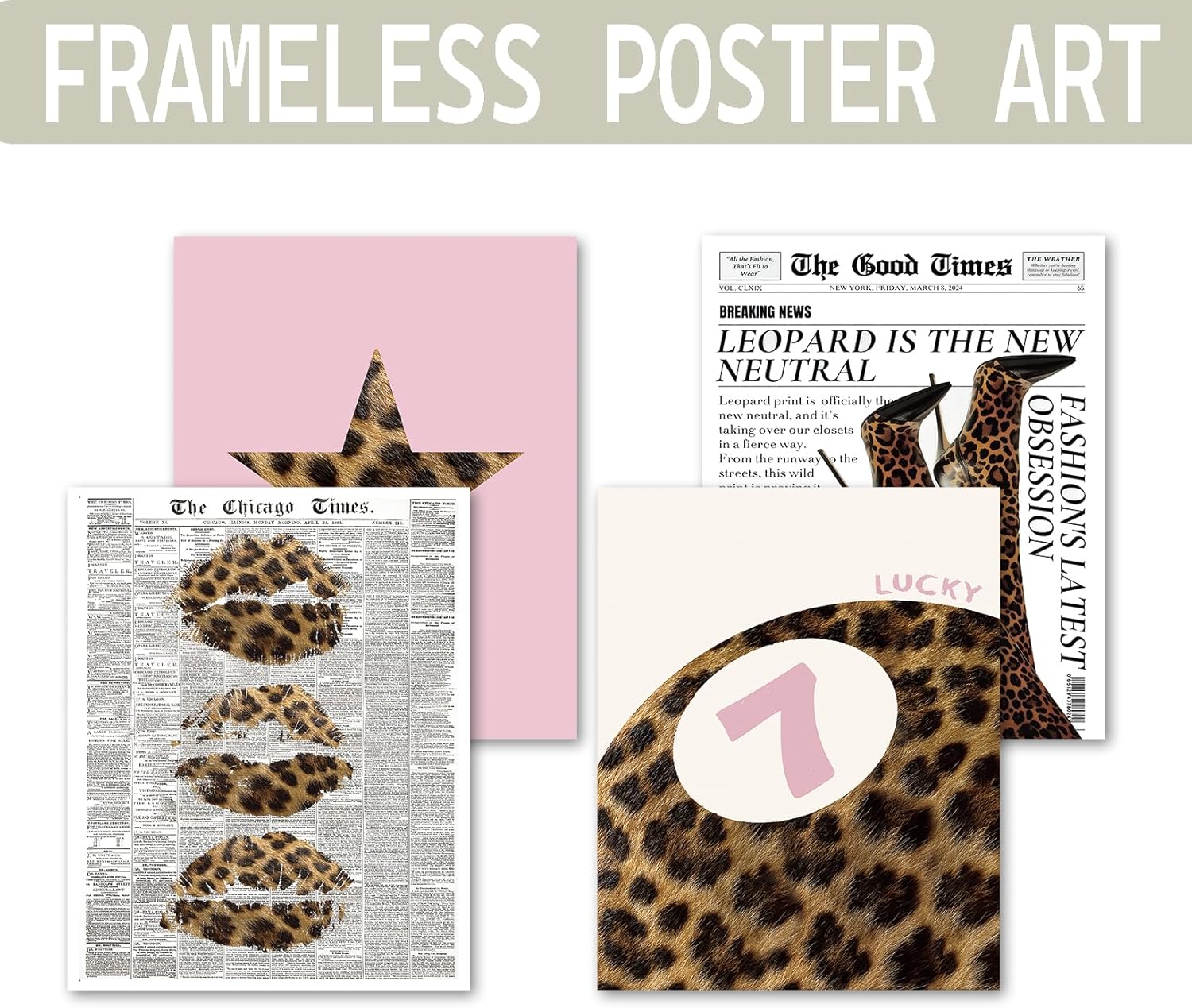 Trendy Pink Leopard Bbedroom Decor,Cheetah Print Room Decor Set of 4, Poster for Room Aesthetic,Preppy Aesthetic Room Decor for Girly Bedroom Apartment Dorm, 8x10 Unframed