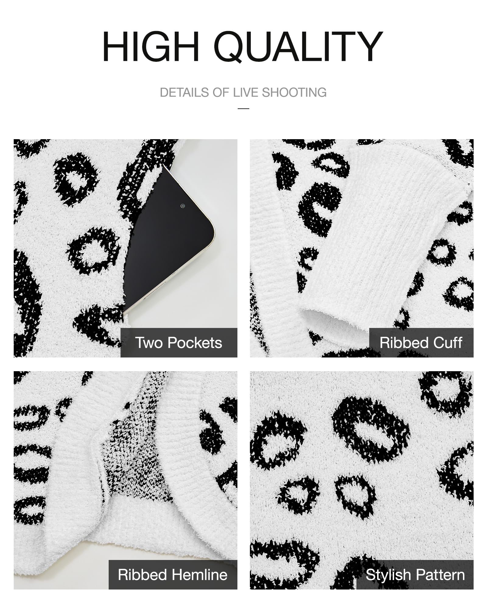 Women Fashion Leopard Print Long Sleeve Sweater Cardigan Loose Knit Open Front Fall Winter Outwear Coats