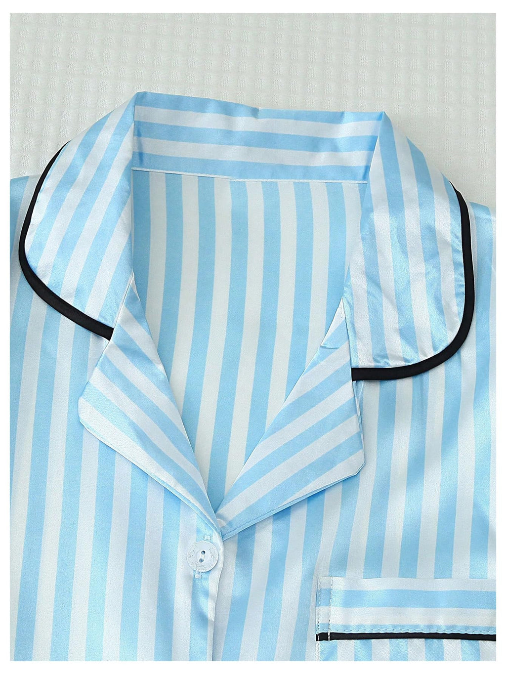 Coquette Bow Tie Women's 2 Piece Satin Striped Pajama Set Short Sleeve Button Down Top and Shorts Sleepwear