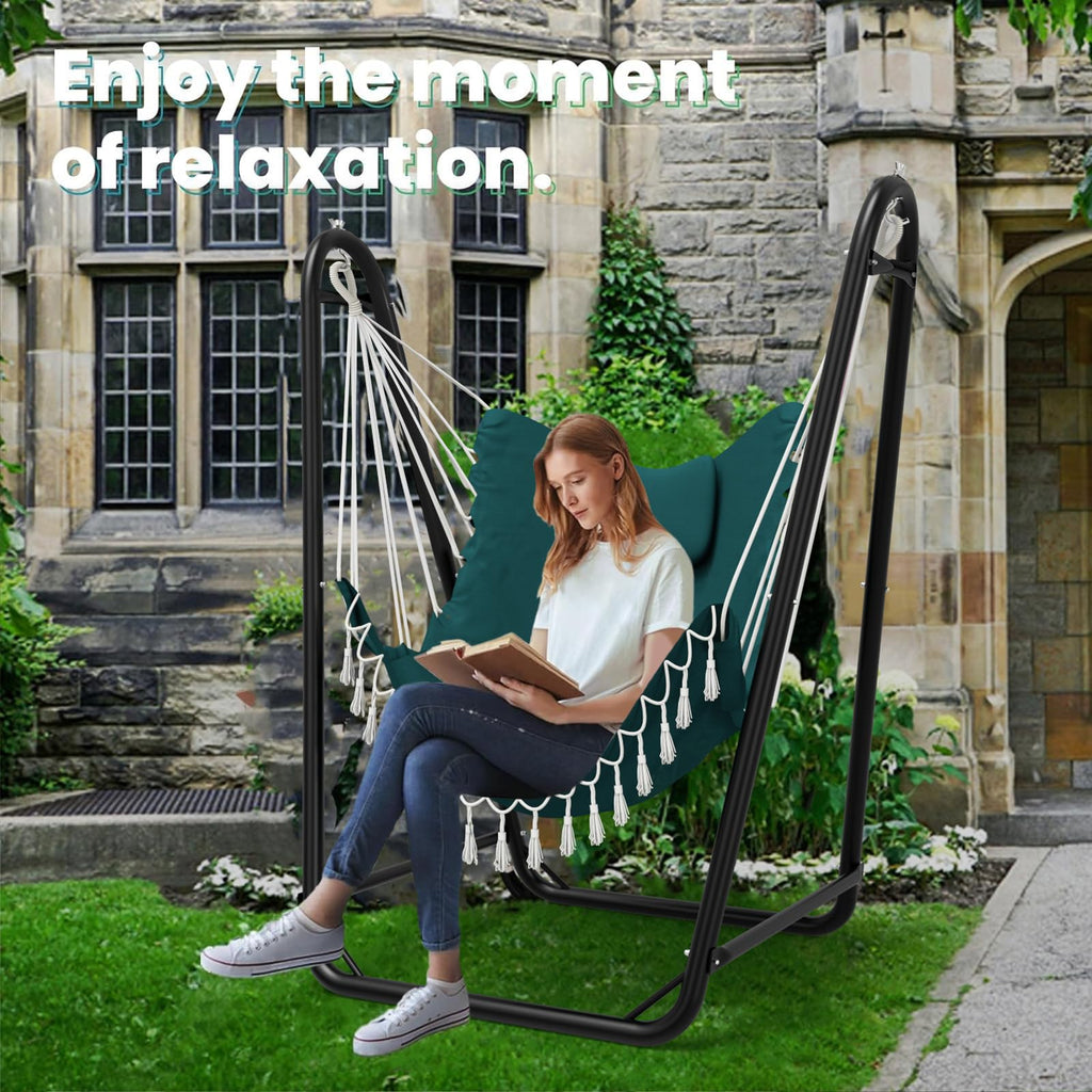 Hammock Chair with Stand,Heavy-Duty Hanging Chair with Stand for Indoor Outdoor, Sturdy Swing Chair Stand Max Load 350 pounds (Hammock Chair Included)