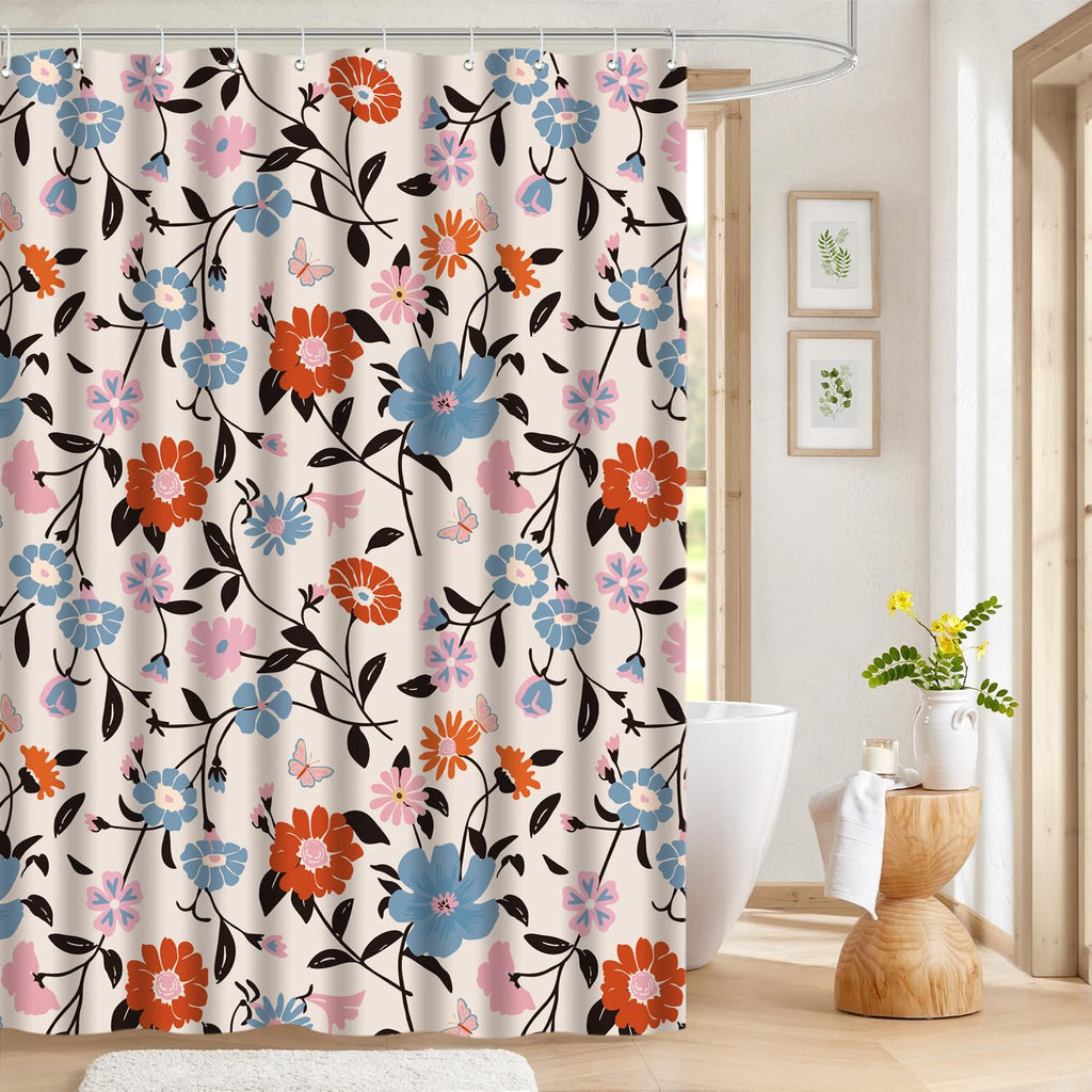 Cute Shower Curtain for Bathroom Modern Aesthetic Funky Decorative, Pretty Chic Cloth Set with Hooks, 72x72 Inch