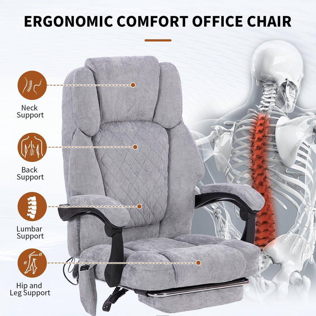 Massage Office Chair with Heat 6 Vibration Points, High Back & Heat, Executive Desk Chair, Big and Tall Office Chair 400lbs, Comfortable Ergonomic Reclining Managerial Chair