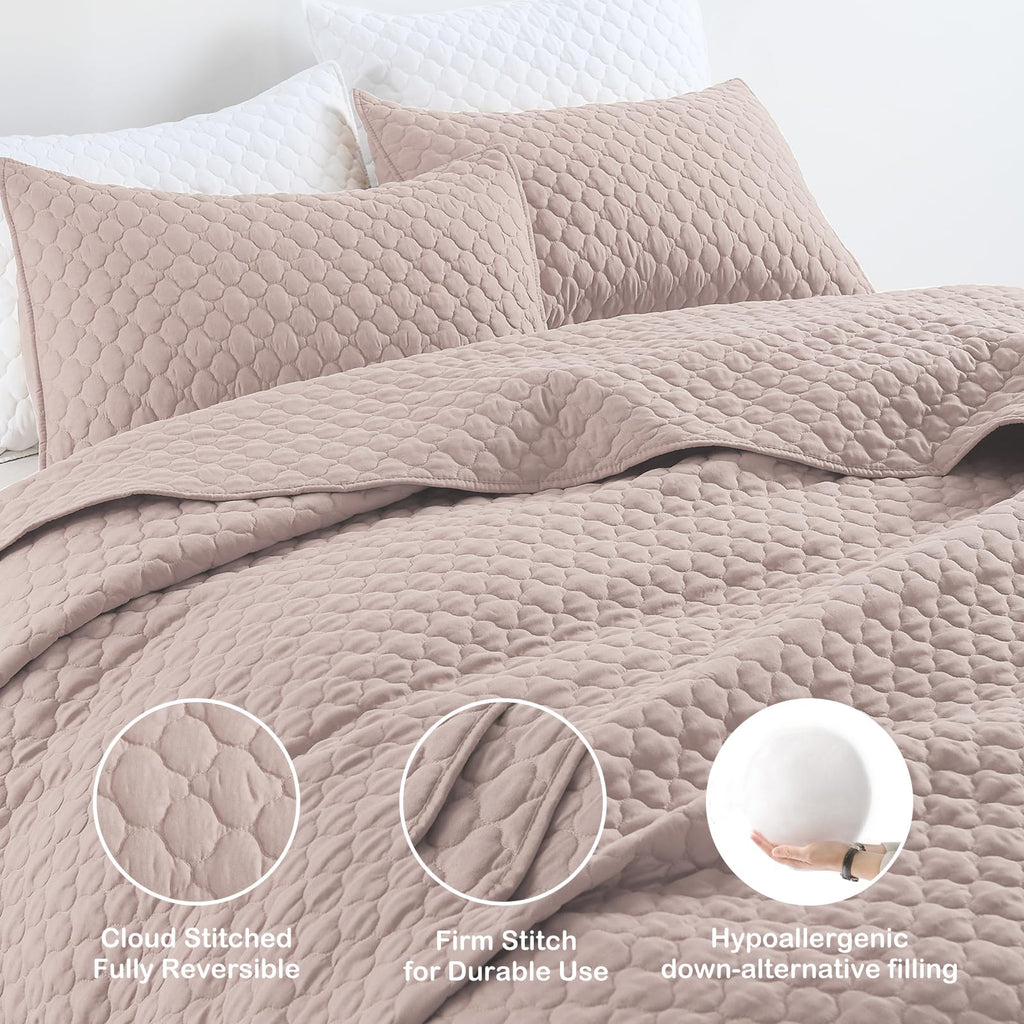 Quilt Size Lightweight Quilt for Summer Ultra-Soft Microfiber Modern Style Quilted Clouds Pattern Bedspread Quit Set 3 Pieces(1 Quilt and 2 Pillow Shams)