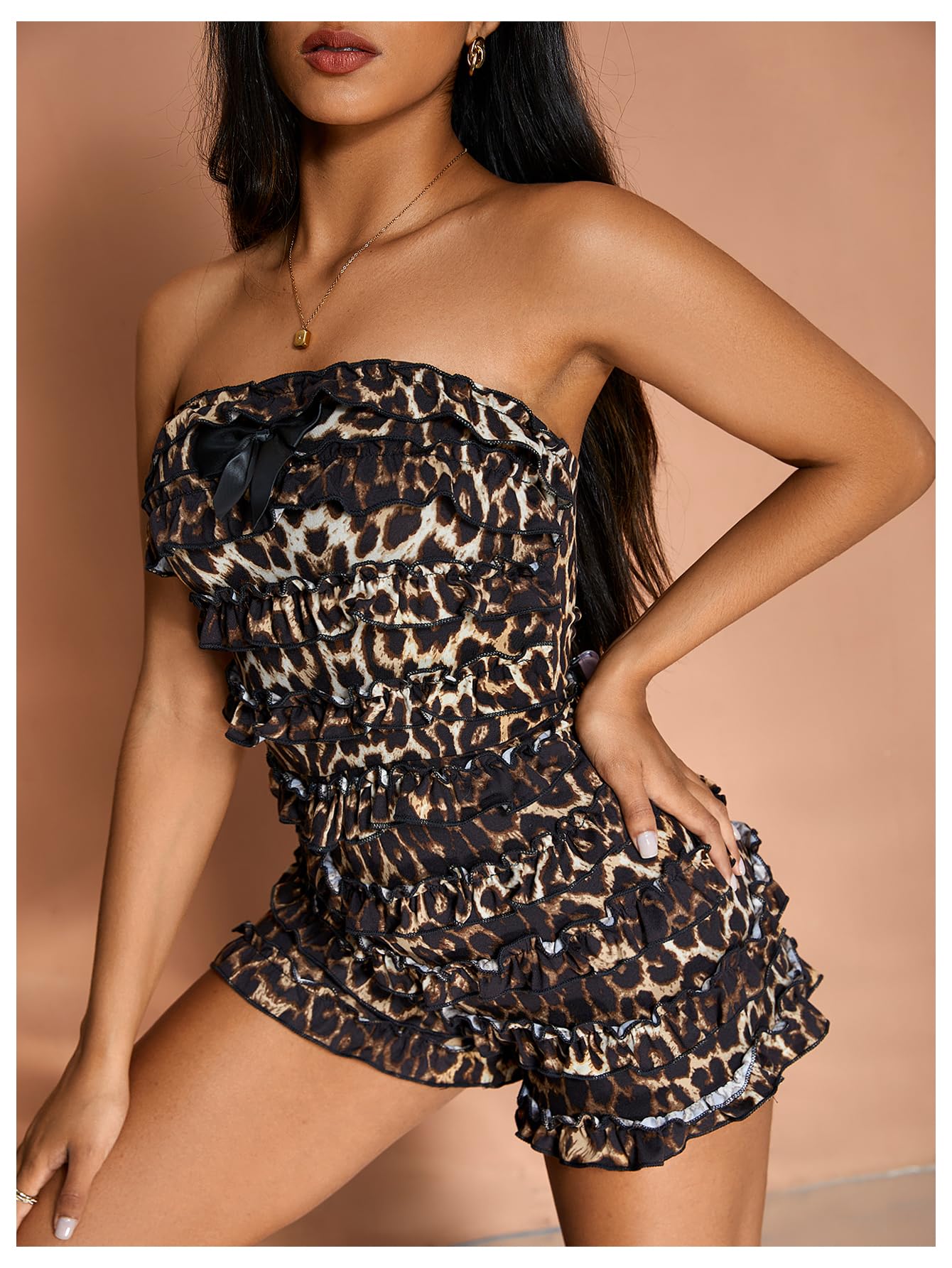 Women's Strapless Tube Jumpsuit with Ruffles, Punk, Gothic Style