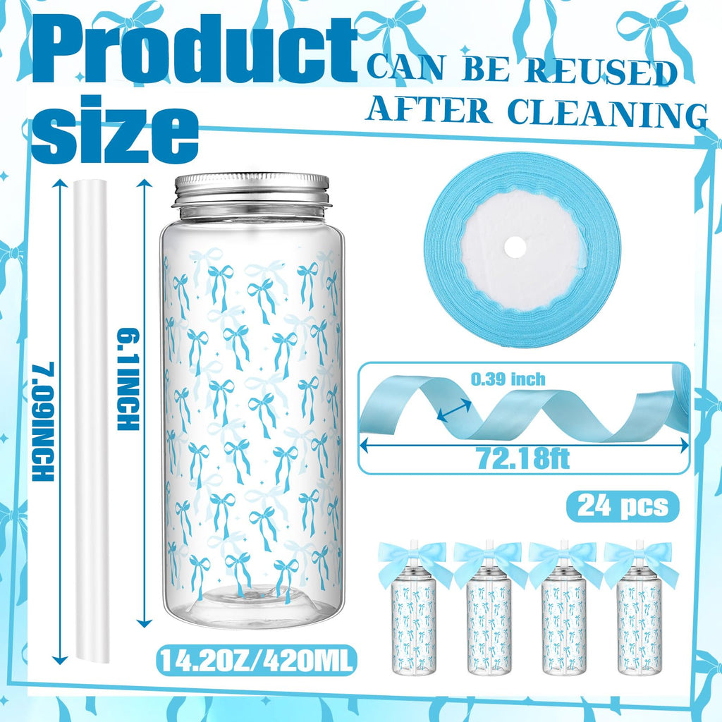 Color Bow Plastic Cups Coquette Bow Aesthetic Cup with Lids and Straws 14 oz Reusable Cute Bow Plastic Tumbler with Ribbon Bow