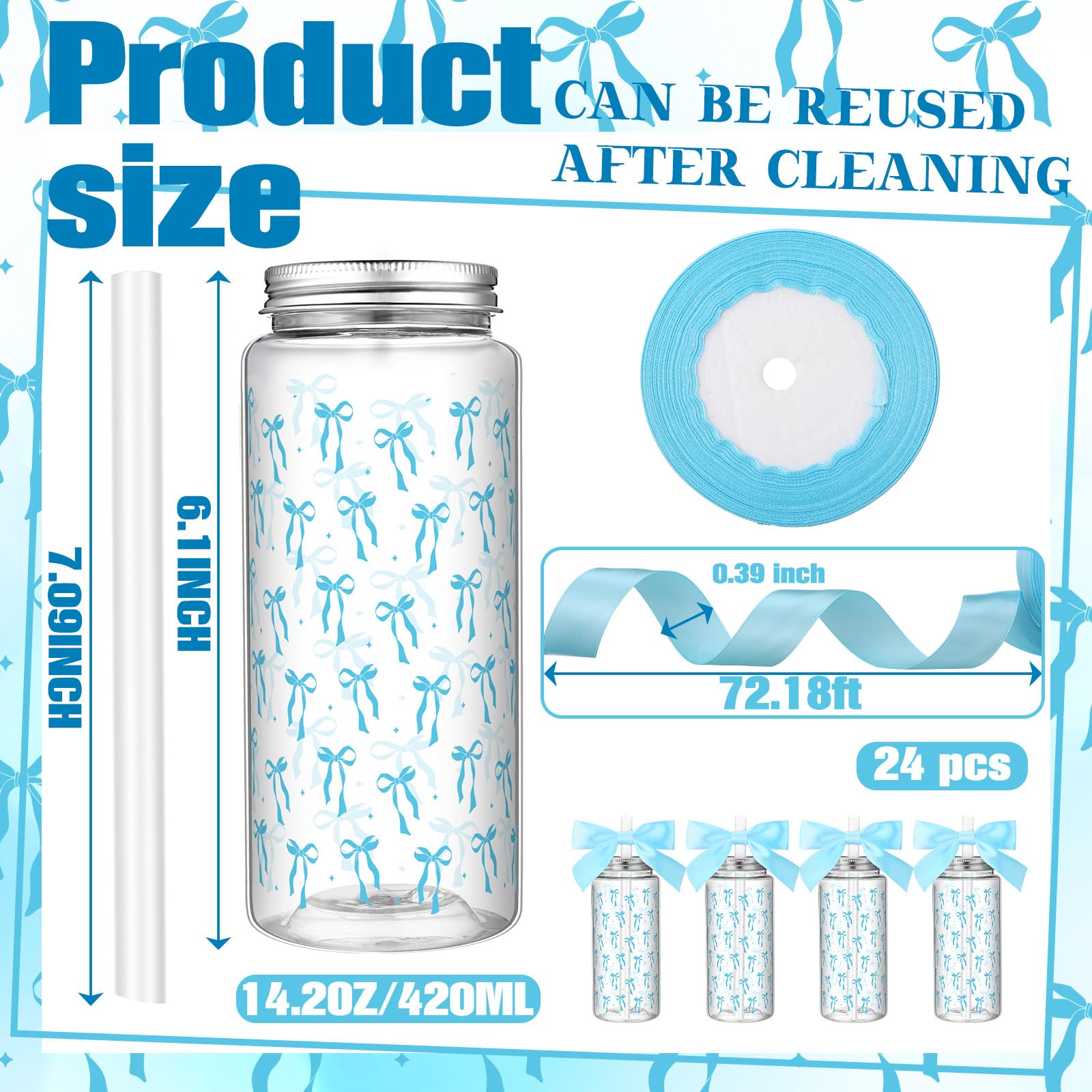 Color Bow Plastic Cups Coquette Bow Aesthetic Cup with Lids and Straws 14 oz Reusable Cute Bow Plastic Tumbler with Ribbon Bow