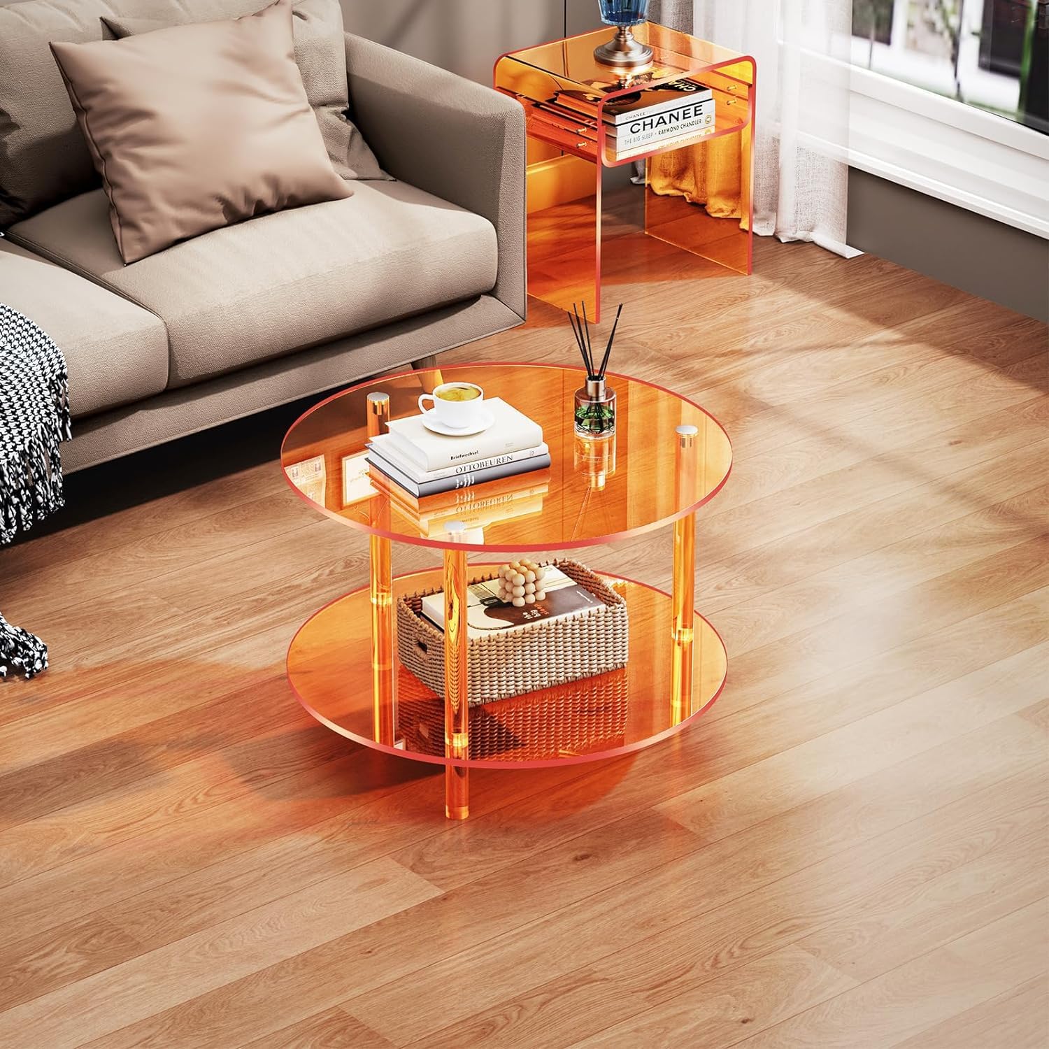 Clear Acrylic End Table 2-Tier Bedside nightstand