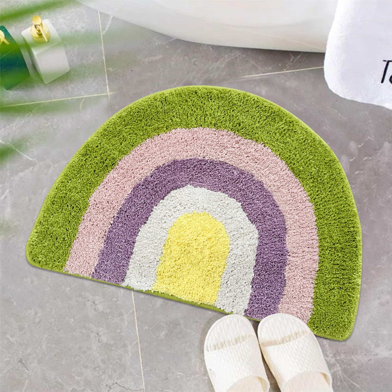 Rainbow Bathroom Rug Half Circle Bath Area Rug Doormat Rainbow Bath Mat Small Kids Room Throw Rug Water Absorbent Quick Dry 17.7"x27.6"