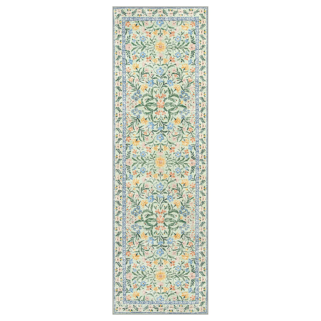 Machine Washable Boho Soft Floral Carpet Non Slip, Indoor Ultra-Thin Floor Carpet for Kid Room Living Room Dorm