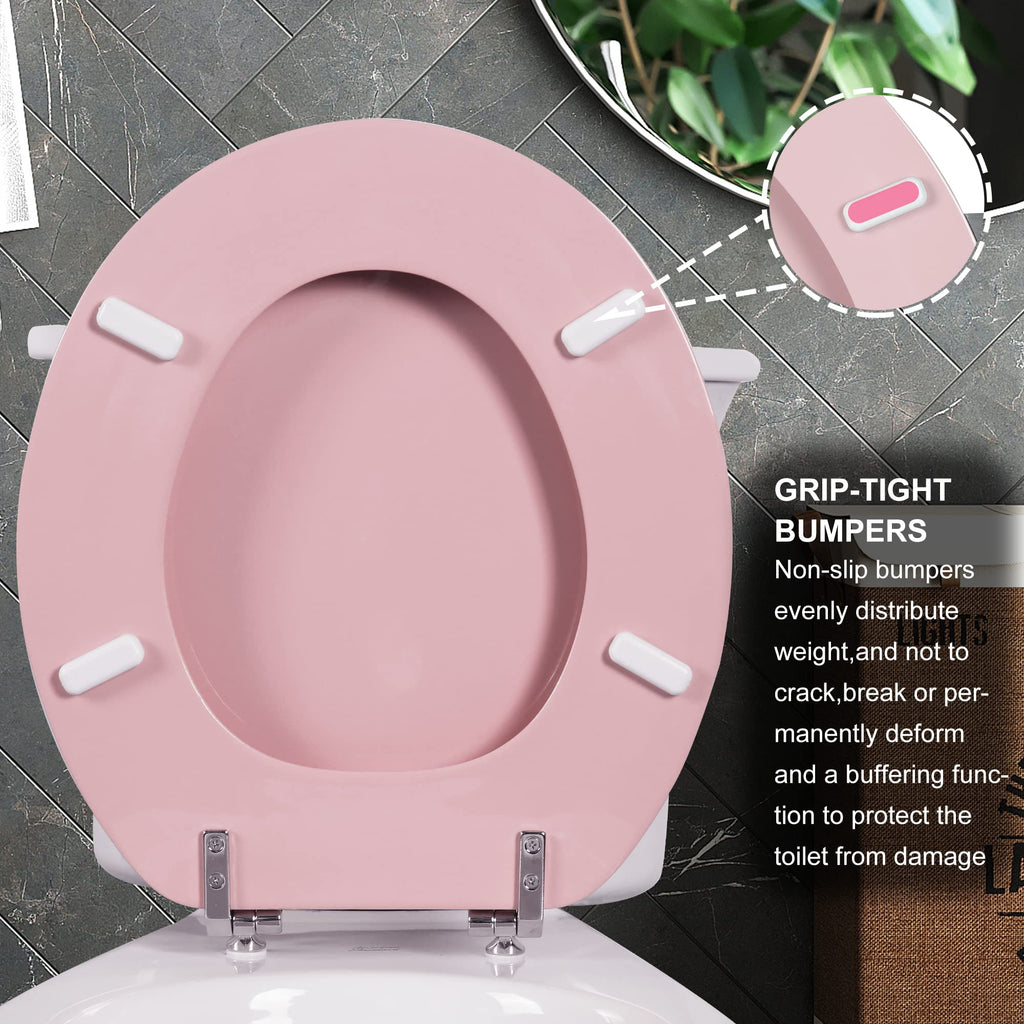 Round Toilet Seat Natural Wood Toilet Seat with Zinc Alloy Hinges, Easy to Install also Easy to Clean, Scratch Resistant