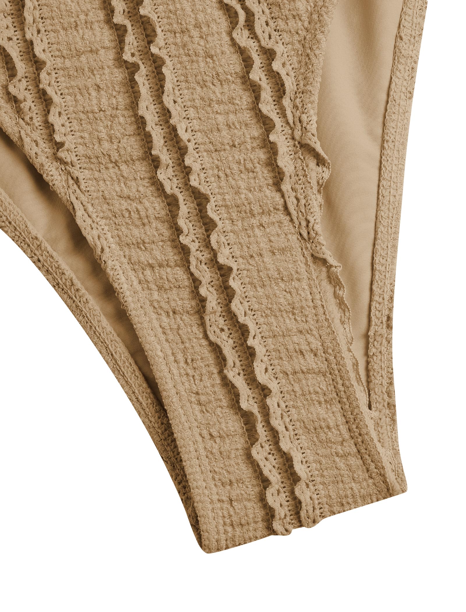 Tankini Swimsuits for Women Smocked Ruffles Tie Front Bowknot Textured High Cut Tanga Tankini Set