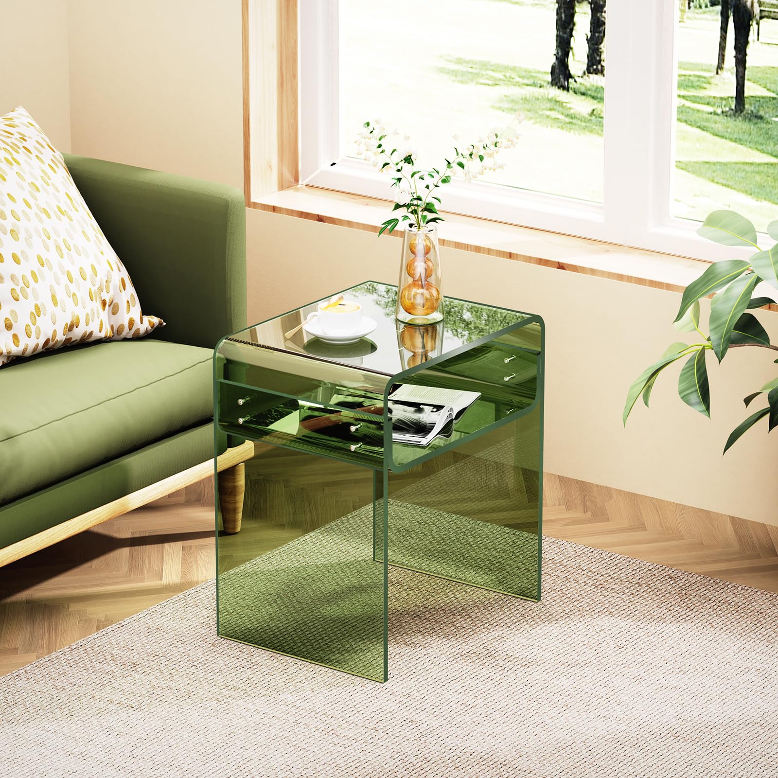 Clear Acrylic End Table 2-Tier Bedside nightstand