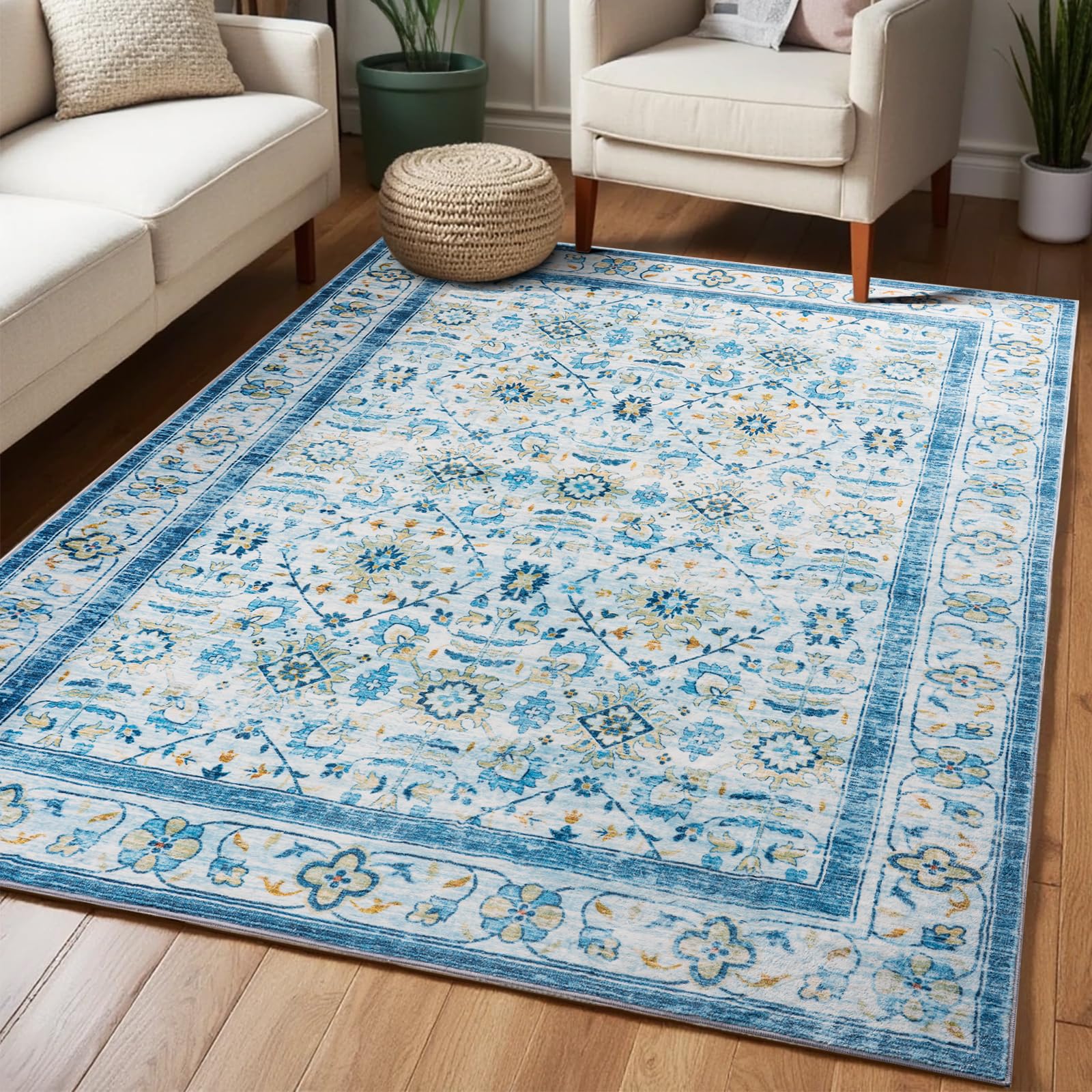 Washable Area Rugs Door Mat Entryway Vintage Floral Non-Slip Low Pile Entrance Thin Rug Carpet for Kitchen Bathroom Living Room Pink