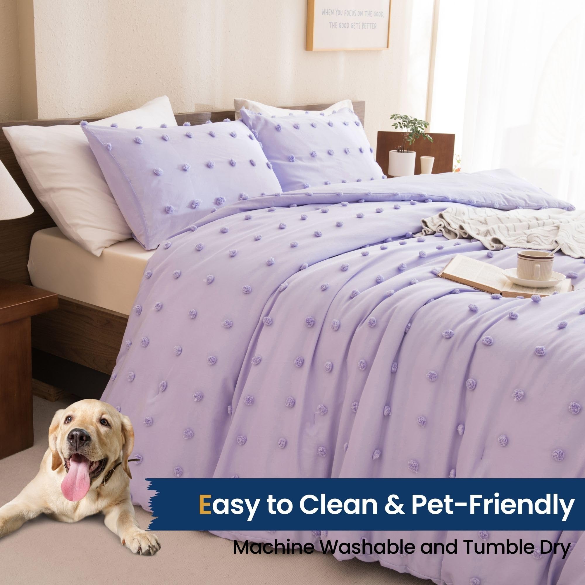 Comforter Set, 2 Pieces- Soft Cotton Lightweight Comforter with 1 Pillowcase, Chenille Dots All Season Down Alternative Comforter Set for Bedding