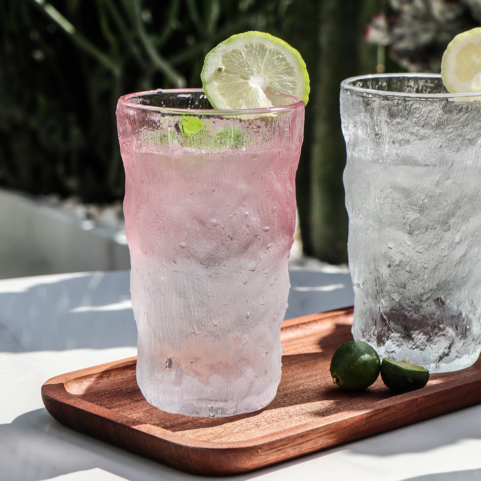 Drinking Glasses, Glassware Sets of 2, Mixed Drinking Glacier Pattern 12 oz Glass Cups