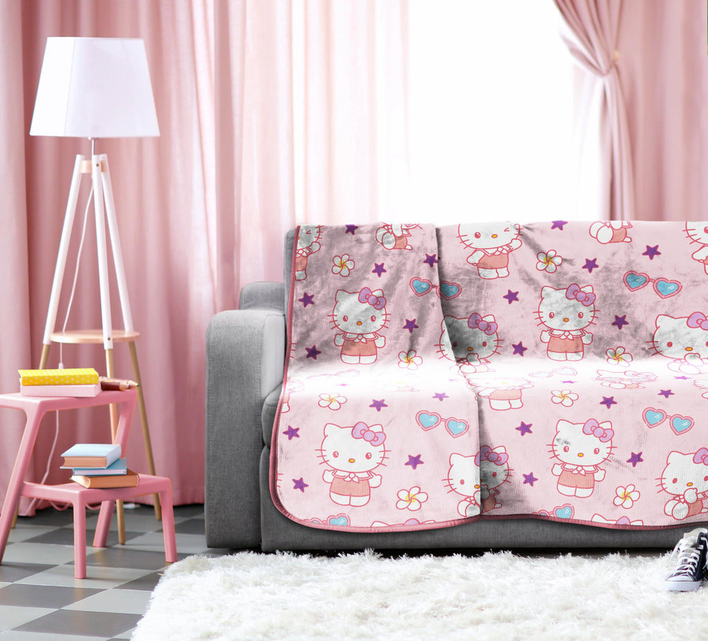 Hello Kitty White Kitties Plush Blanket - Measures 60 x 90 Inches, Kids Bedding - Super Soft Fleece Bedding
