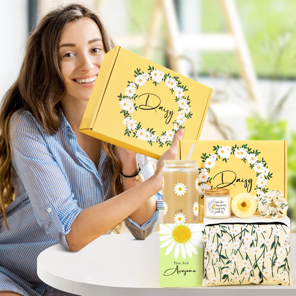 Daisy Glass Cup with Lid & Straw, Cute, 16oz