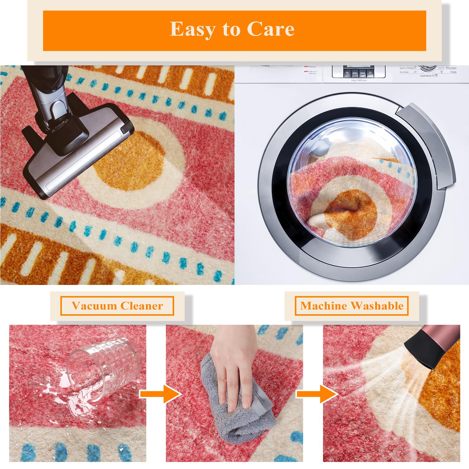 Orange Rainbow Boho Runner Rugs with Fringes, Sun Washable Hallway Runner Rug, Soft Non-Slip Area Rug