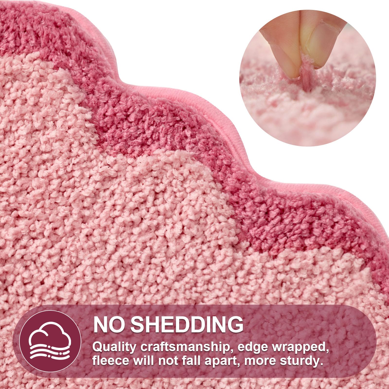 Cute Scalloped Bath Mat, Fun Plush Microfiber Scallop Bathroom Rugs Non Slip Washable Quick Dry Absorbent