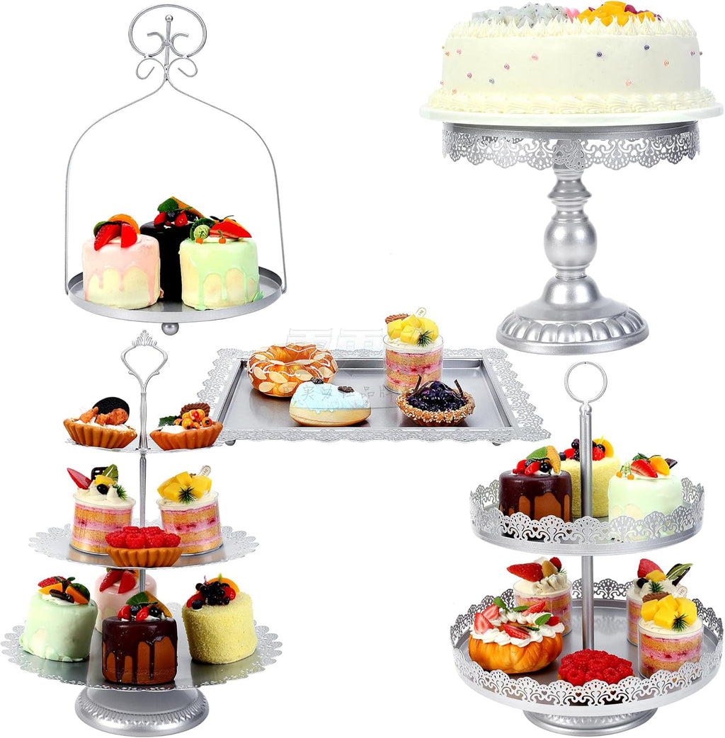 Fancy 5Pcs Cake Stands Set Metal Round Cupcake Holder Cookies Dessert Display Plate Serving Tower Tray Platter with Handle