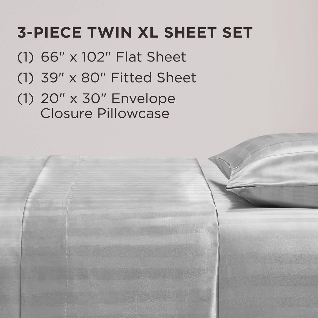 Juicy Couture Silky Satin Damask Sheet Set - Luxury Smooth Satin Striped Sheets