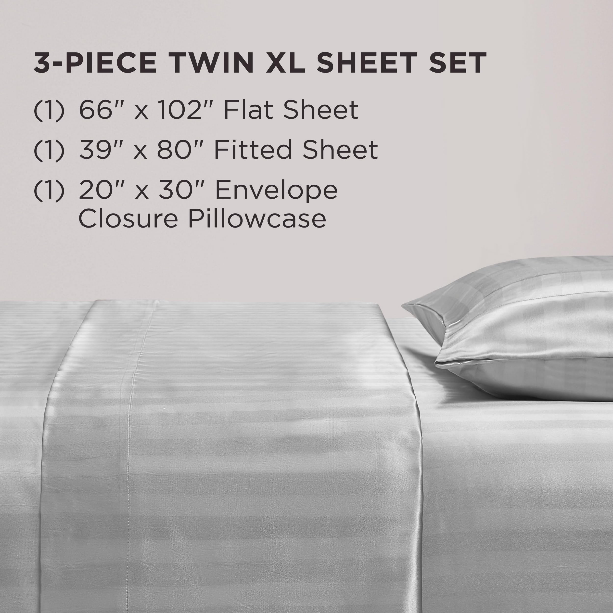 Juicy Couture Silky Satin Damask Sheet Set - Luxury Smooth Satin Striped Sheets