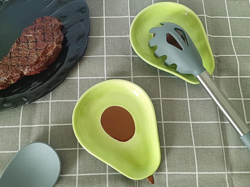 Ceramic Spoon Rest for Stove Top, Avocado Cute Spoon Rest for Kitchen Counter, Cooking Spoon Holder for Kitchen Counter, Utensil Rest