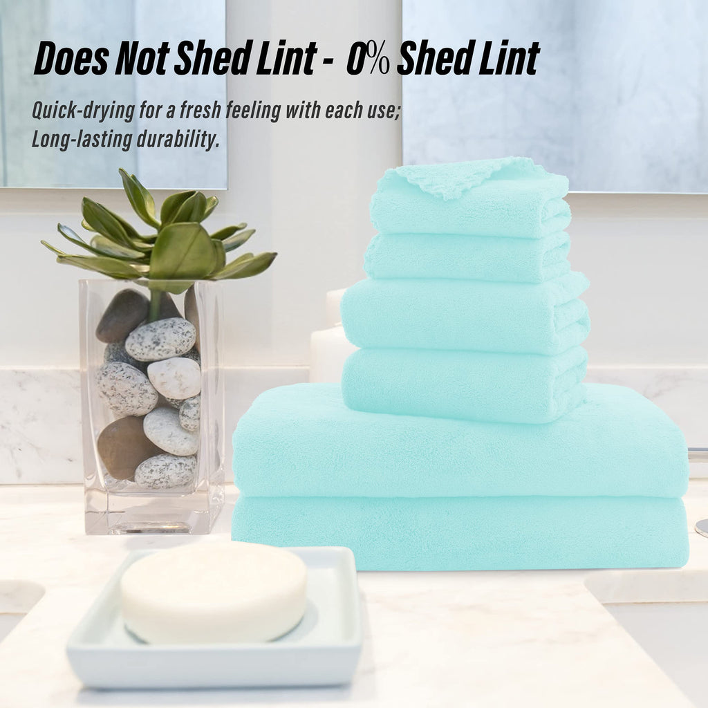 Ultra Soft Towel Set - Quick Drying - 2 Bath Towels 2 Hand Towels 2 Washcloths - Microfiber Coral Velvet Highly Absorbent Towel (6 Pcs)